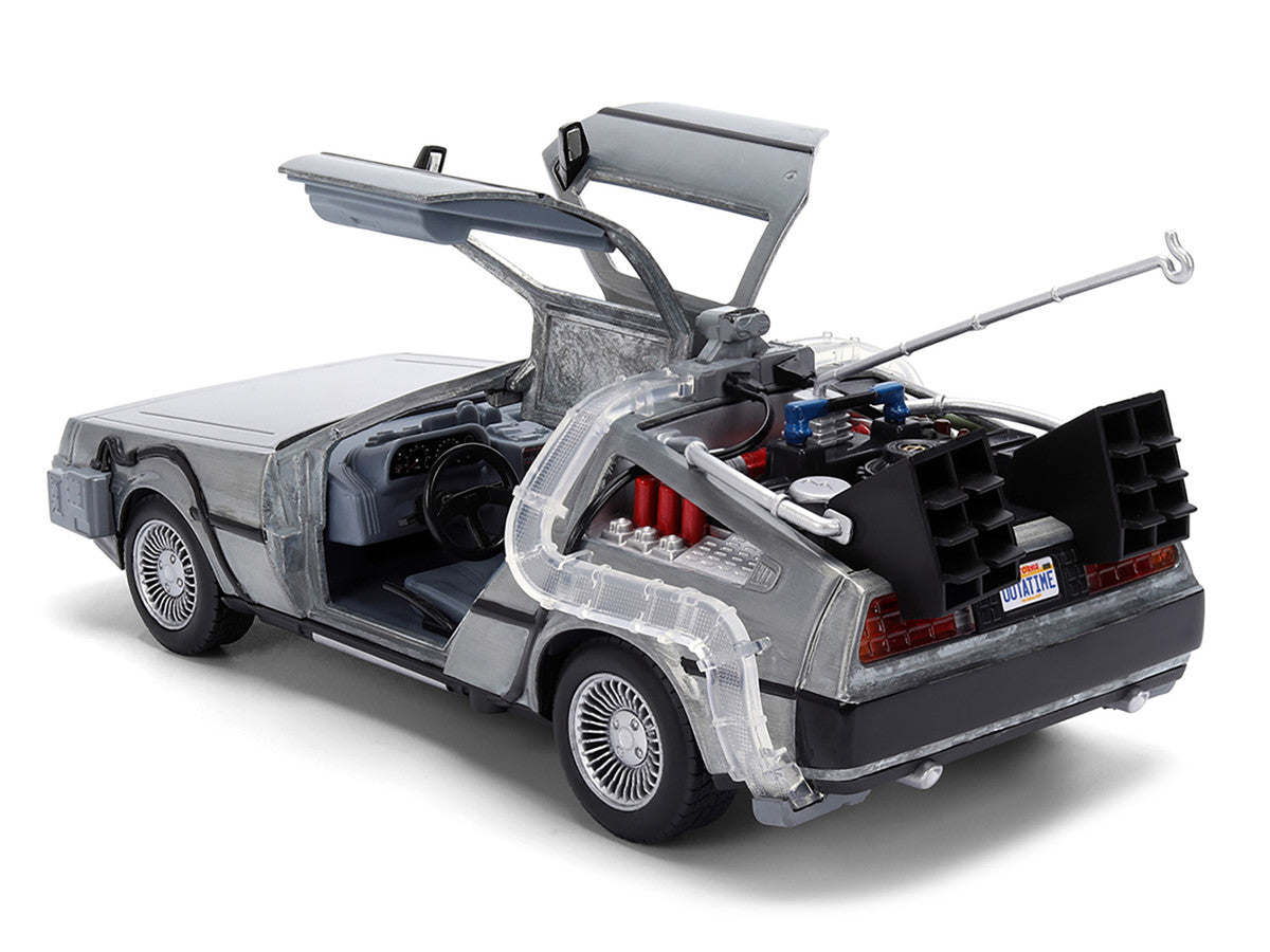 DeLorean Brushed Metal Time Machine with Lights "Back to the Future" (1985) Movie "40th Anniversary" Special Packaging "Hollywood Rides" Series 1/24 Diecast Model Car by Jada Jada