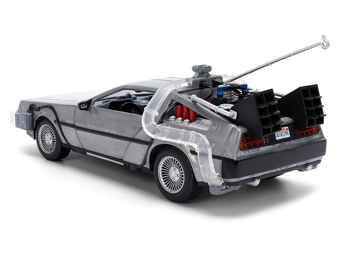DeLorean Brushed Metal Time Machine with Lights "Back to the Future" (1985) Movie "40th Anniversary" Special Packaging "Hollywood Rides" Series 1/24 Diecast Model Car by Jada Jada
