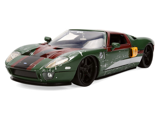 2005 Ford GT Green (Weathered) with Graphics and Boba Fett Figure "Star Wars" Franchise "Hollywood Rides" Series 1/24 Diecast Model Car by Jada Jada