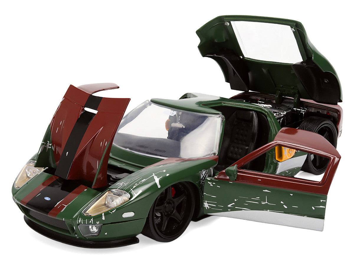 2005 Ford GT Green (Weathered) with Graphics and Boba Fett Figure "Star Wars" Franchise "Hollywood Rides" Series 1/24 Diecast Model Car by Jada Jada