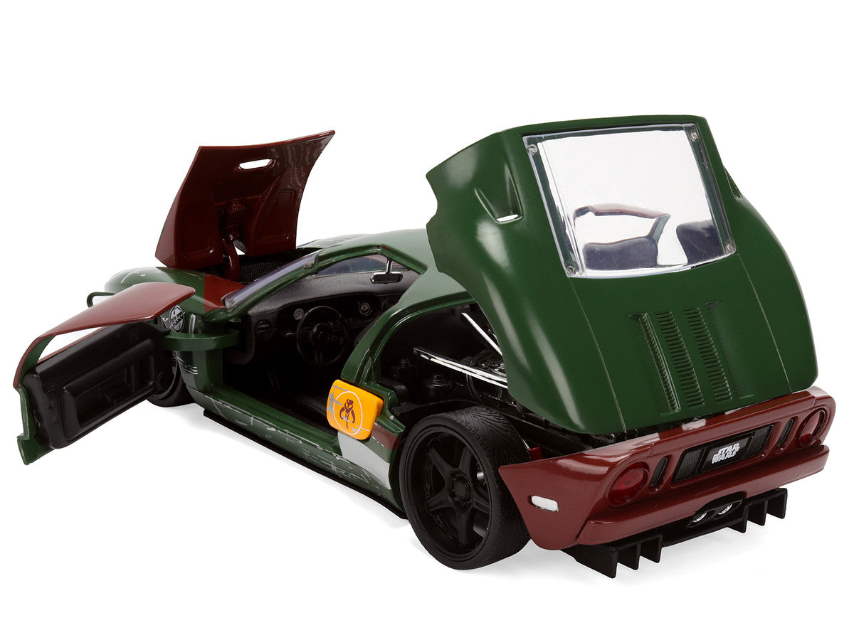 2005 Ford GT Green (Weathered) with Graphics and Boba Fett Figure "Star Wars" Franchise "Hollywood Rides" Series 1/24 Diecast Model Car by Jada Jada
