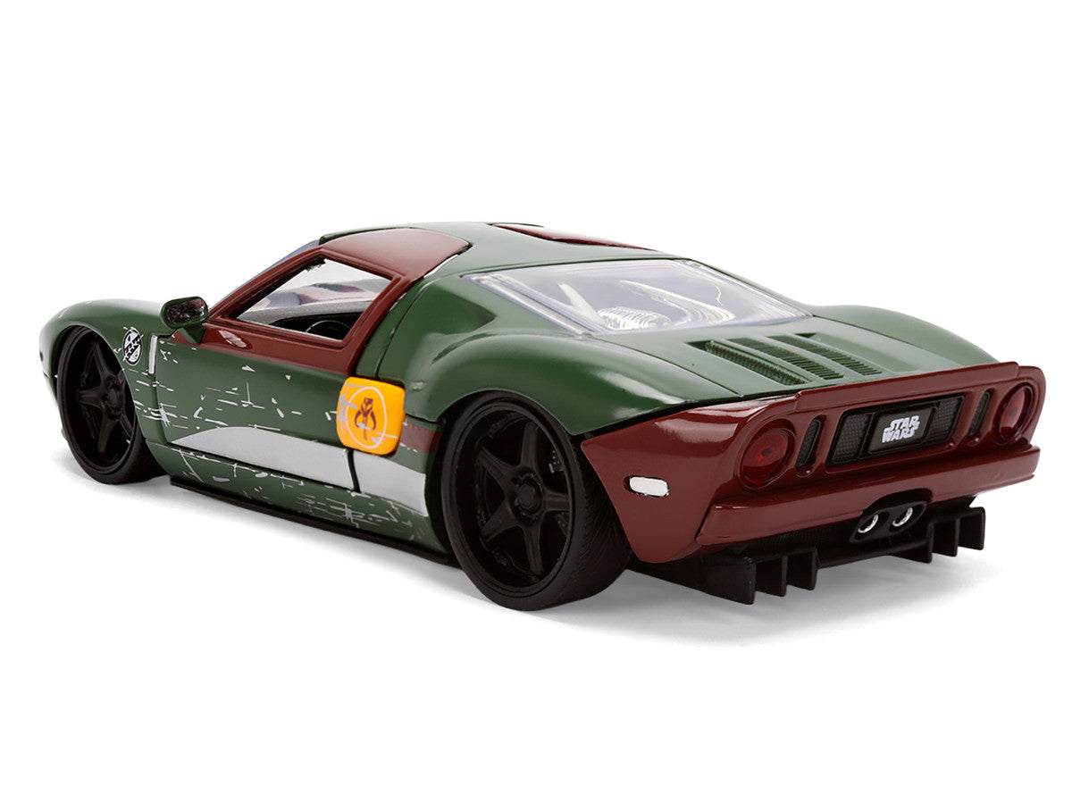 2005 Ford GT Green (Weathered) with Graphics and Boba Fett Figure "Star Wars" Franchise "Hollywood Rides" Series 1/24 Diecast Model Car by Jada Jada