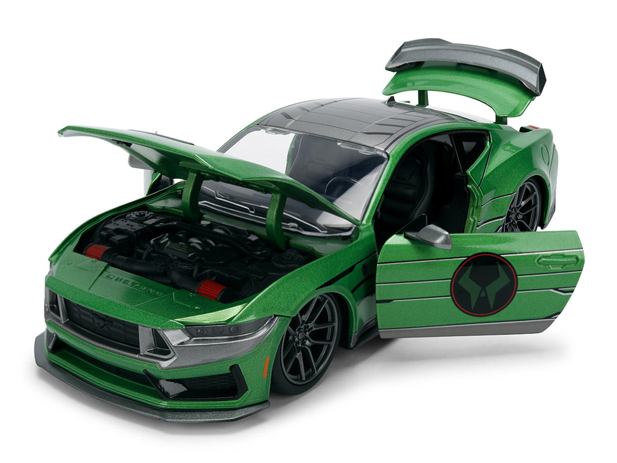 2024 Ford Mustang Dark Horse Green Metallic with Gray Top and Graphic with Doctor Doom Diecast Figure "Marvel's Doctor Doom" Character "Hollywood Rides" Series 1/24 Diecast Model Car by Jada Jada
