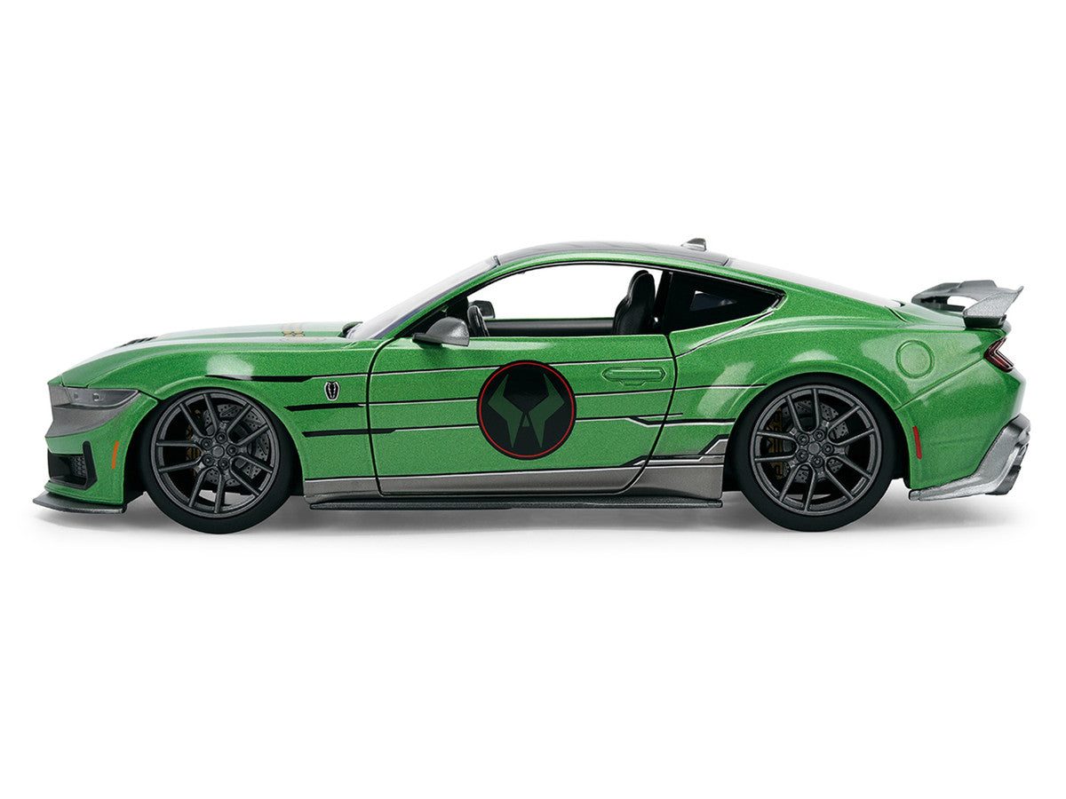 2024 Ford Mustang Dark Horse Green Metallic with Gray Top and Graphic with Doctor Doom Diecast Figure "Marvel's Doctor Doom" Character "Hollywood Rides" Series 1/24 Diecast Model Car by Jada Jada