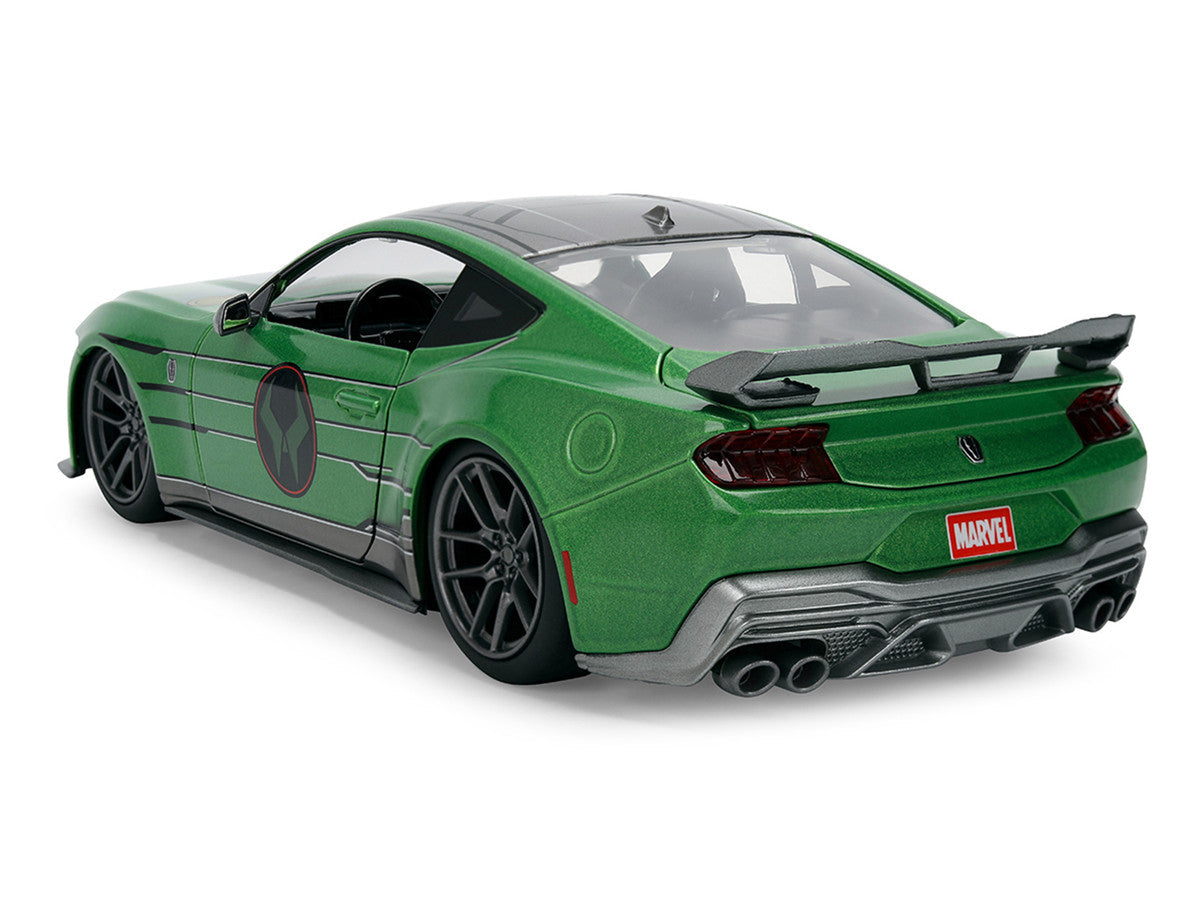 2024 Ford Mustang Dark Horse Green Metallic with Gray Top and Graphic with Doctor Doom Diecast Figure "Marvel's Doctor Doom" Character "Hollywood Rides" Series 1/24 Diecast Model Car by Jada Jada