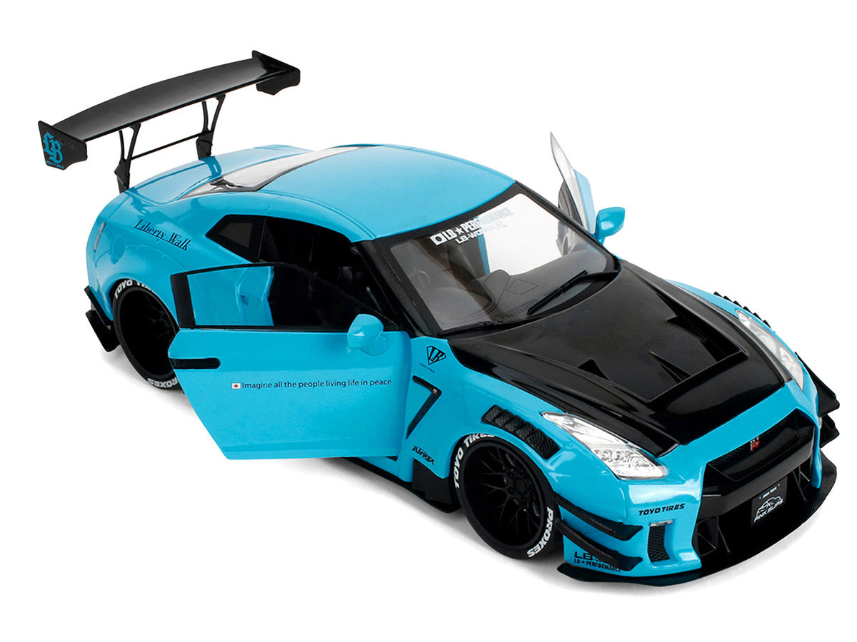 Nissan GT-R (R35) Liberty Walk Body Kit 2.0 RHD (Right Hand Drive) Blue with Black Hood "Pink Slips" Series 1/18 Diecast Model Car by Jada Jada