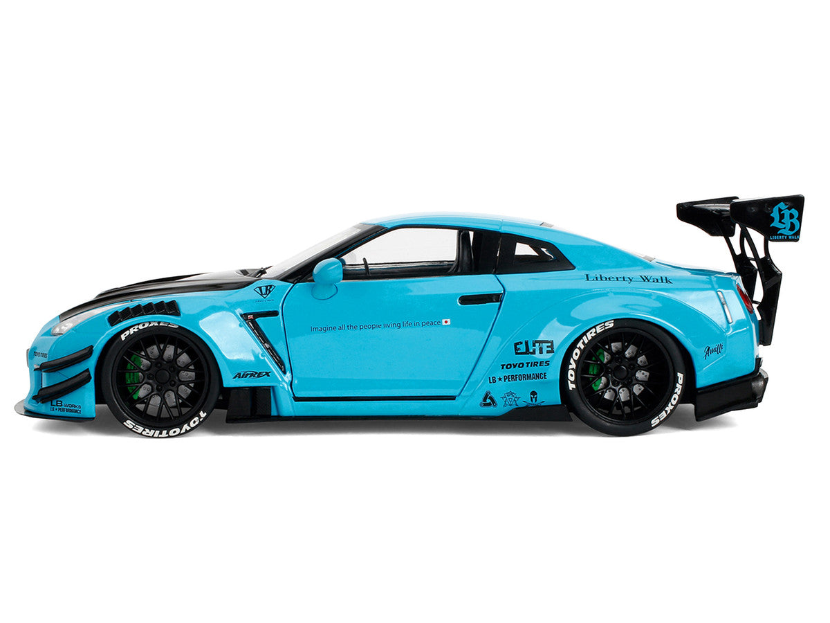 Nissan GT-R (R35) Liberty Walk Body Kit 2.0 RHD (Right Hand Drive) Blue with Black Hood "Pink Slips" Series 1/18 Diecast Model Car by Jada Jada