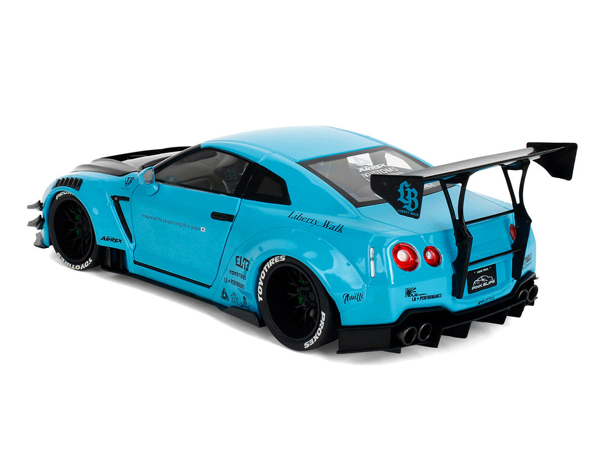Nissan GT-R (R35) Liberty Walk Body Kit 2.0 RHD (Right Hand Drive) Blue with Black Hood "Pink Slips" Series 1/18 Diecast Model Car by Jada Jada