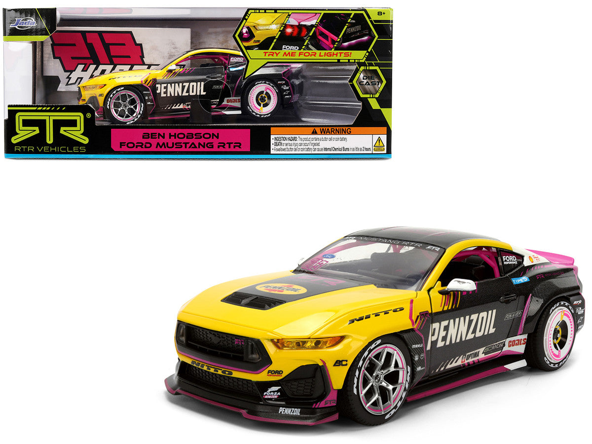 Ford Mustang RTR #213 Ben Hobson "Pennzoil" "Formula Drift PRO Championship" (2025) with Lights "RTR Vehicles" Series 1/24 Diecast Model Car by Jada Jada