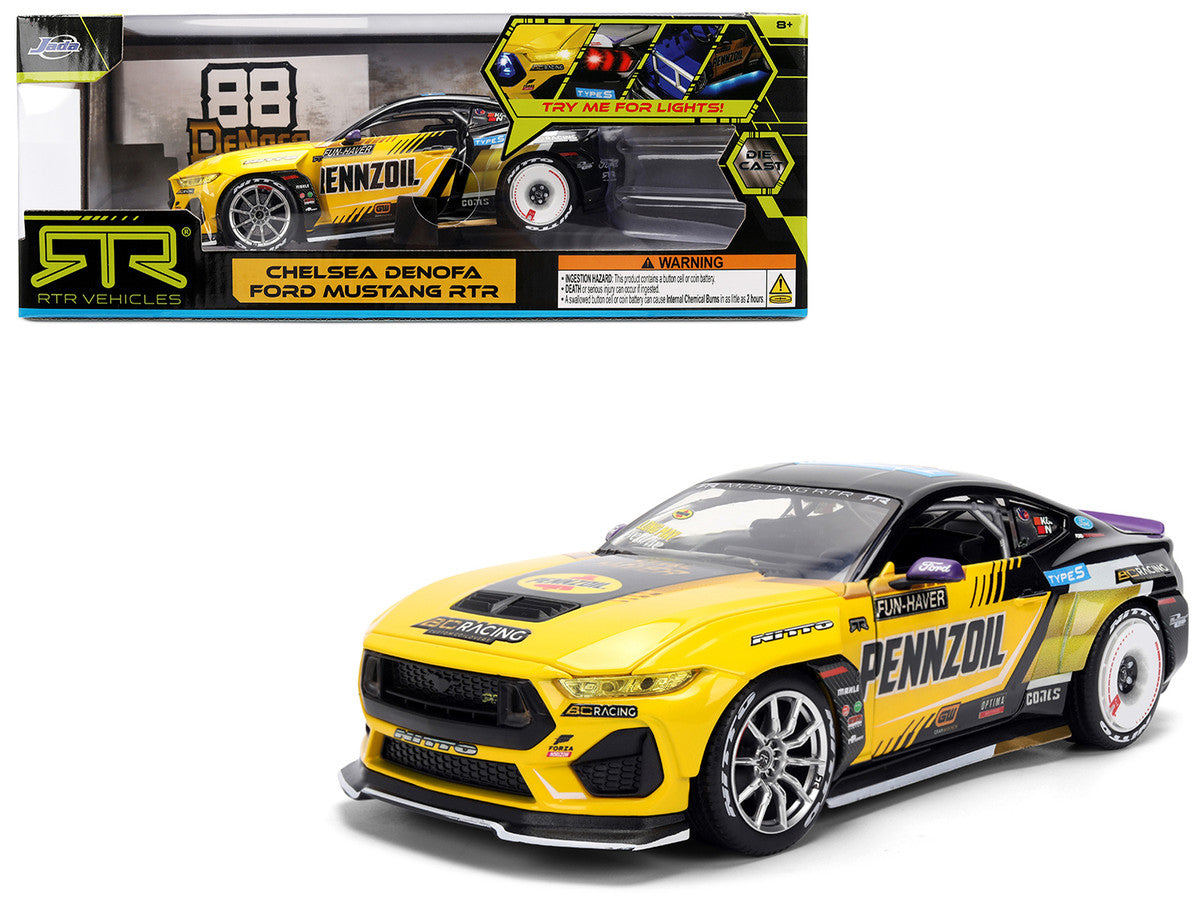Ford Mustang RTR #88 Chelsea Denofa "Pennzoil" "Formula Drift PRO Championship" (2025) with Lights "RTR Vehicles" Series 1/24 Diecast Model Car by Jada Jada