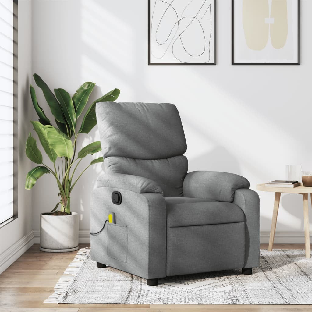 Massage Recliner Chair Light Gray Fabric W2B