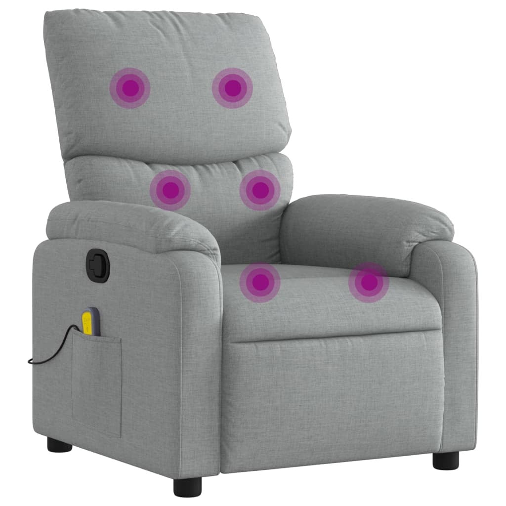 Massage Recliner Chair Light Gray Fabric W2B