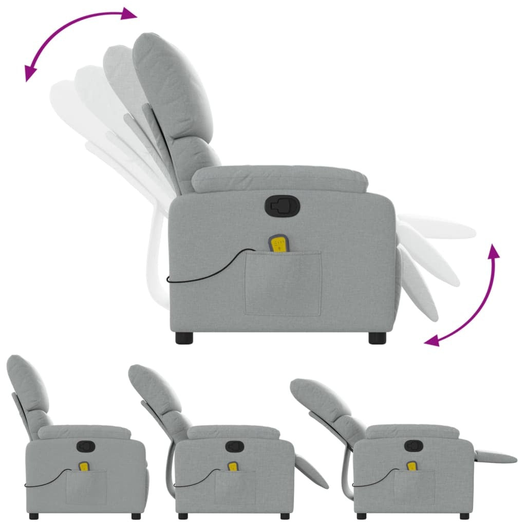 Massage Recliner Chair Light Gray Fabric W2B