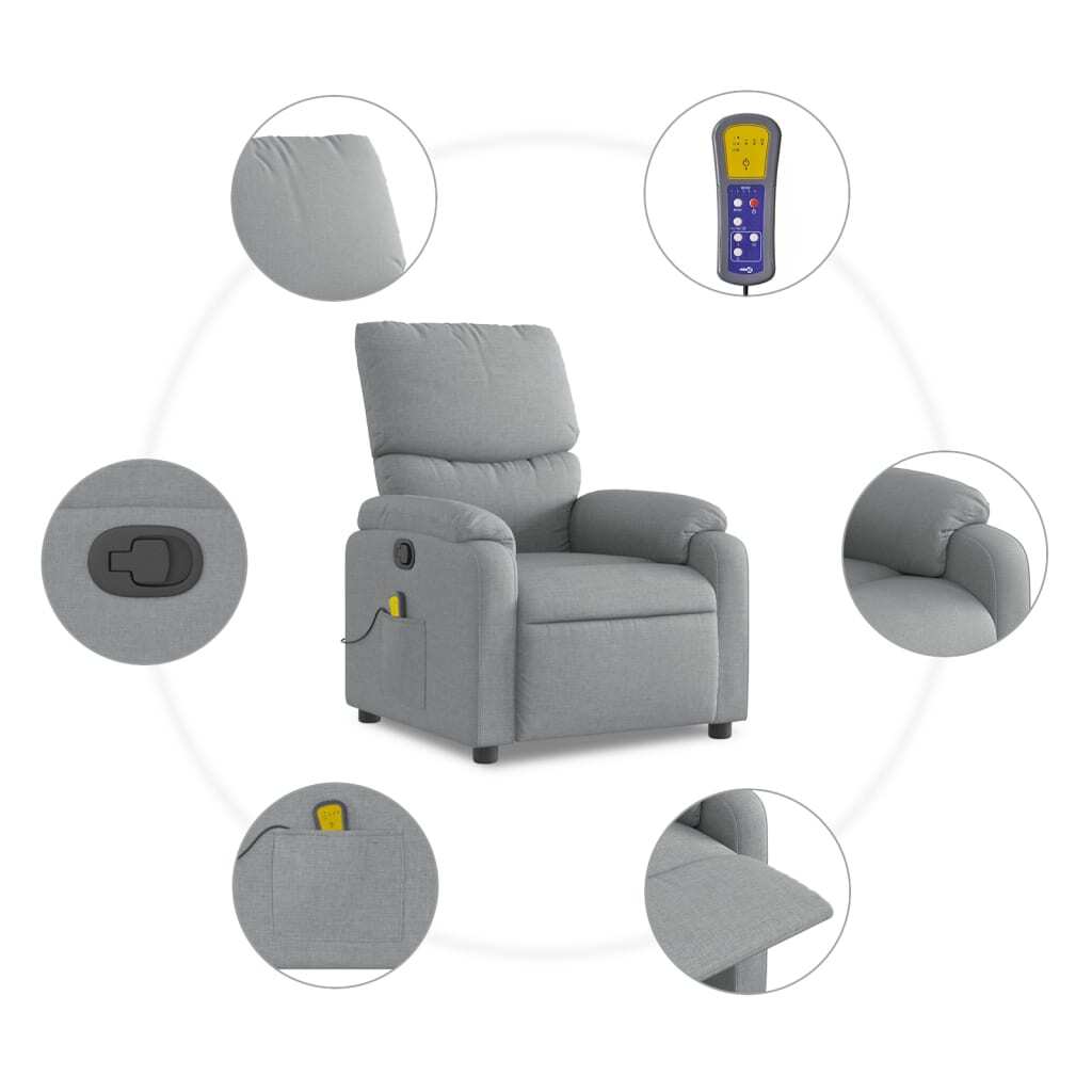 Massage Recliner Chair Light Gray Fabric W2B