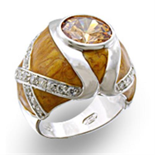 37414 - High-Polished 925 Sterling Silver Ring with AAA Grade CZ  in Champagne Alamode