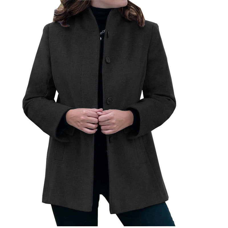 Minimalist Long Sleeve Lapel Button Slim-fit Woolen Coat LadyShow.Store