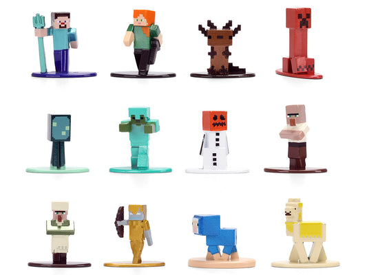 Set of 12 Diecast Figures "Minecraft" Video Game "Nano Metalfigs" Series Diecast Models by Jada