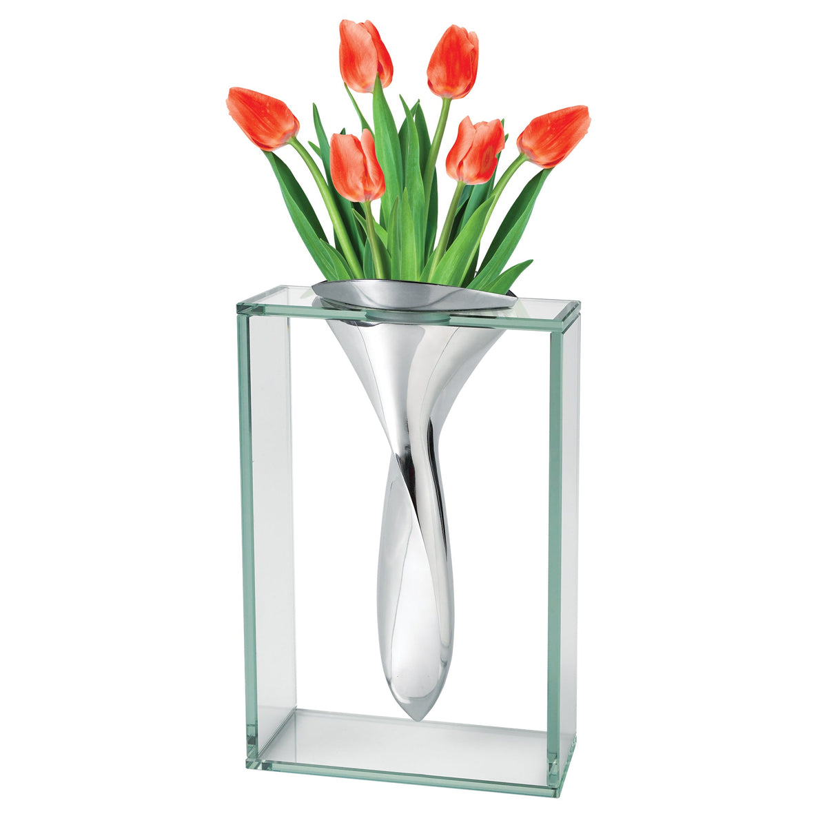 14 Mouth Blown Crystal Non Tarnish Aluminum And Glass Vase W2B