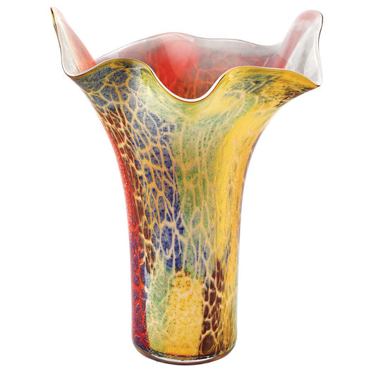 17" Red and Yellow Glass Abstract Novelty Table Vase W2B