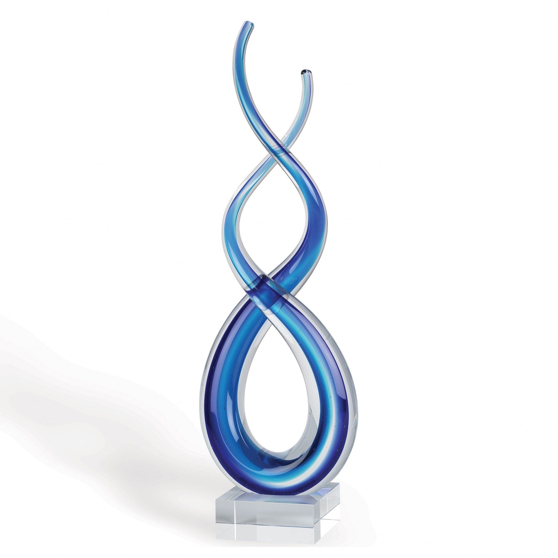 20" Clear and Blue Murano Glass Modern Abstract Tabletop Sculpture W2B