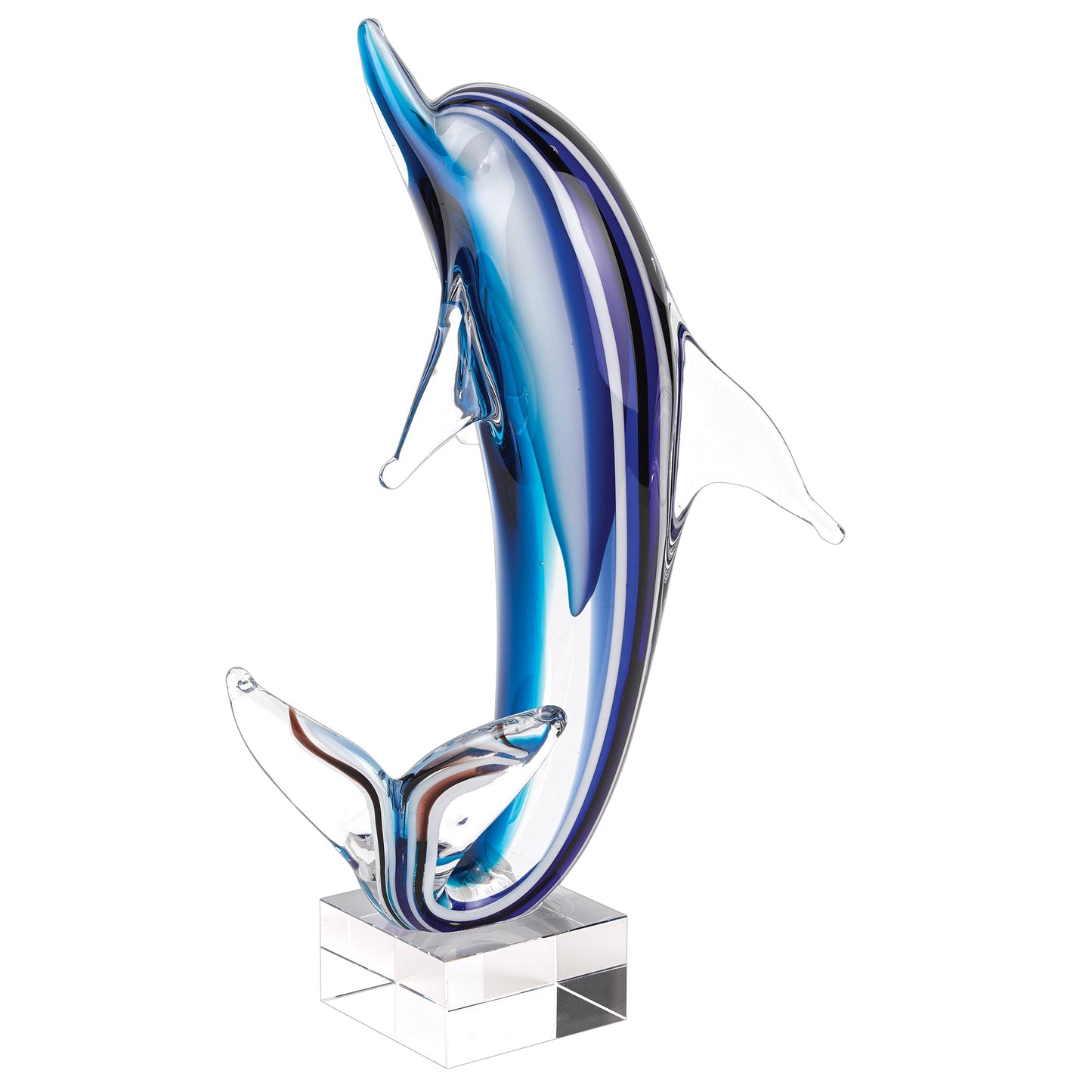 14" Blue Murano Glass Dolphin Figurine Tabletop Sculpture W2B