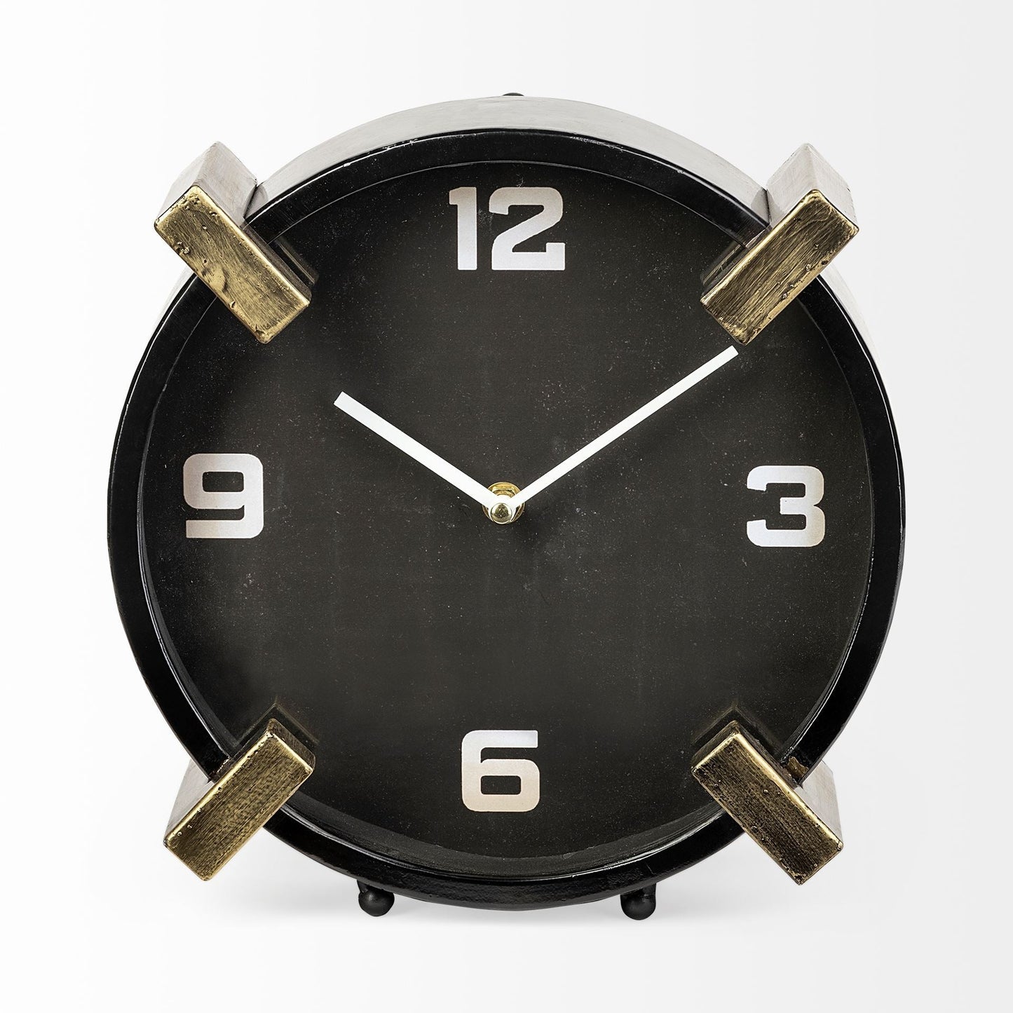 Black Gold Metal Round Desk Table Clock W2B