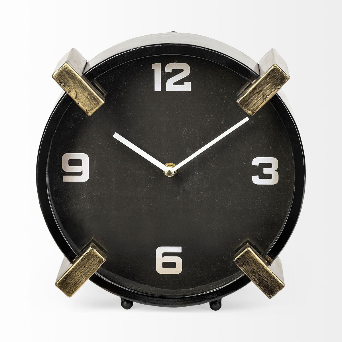 Black Gold Metal Round Desk Table Clock W2B