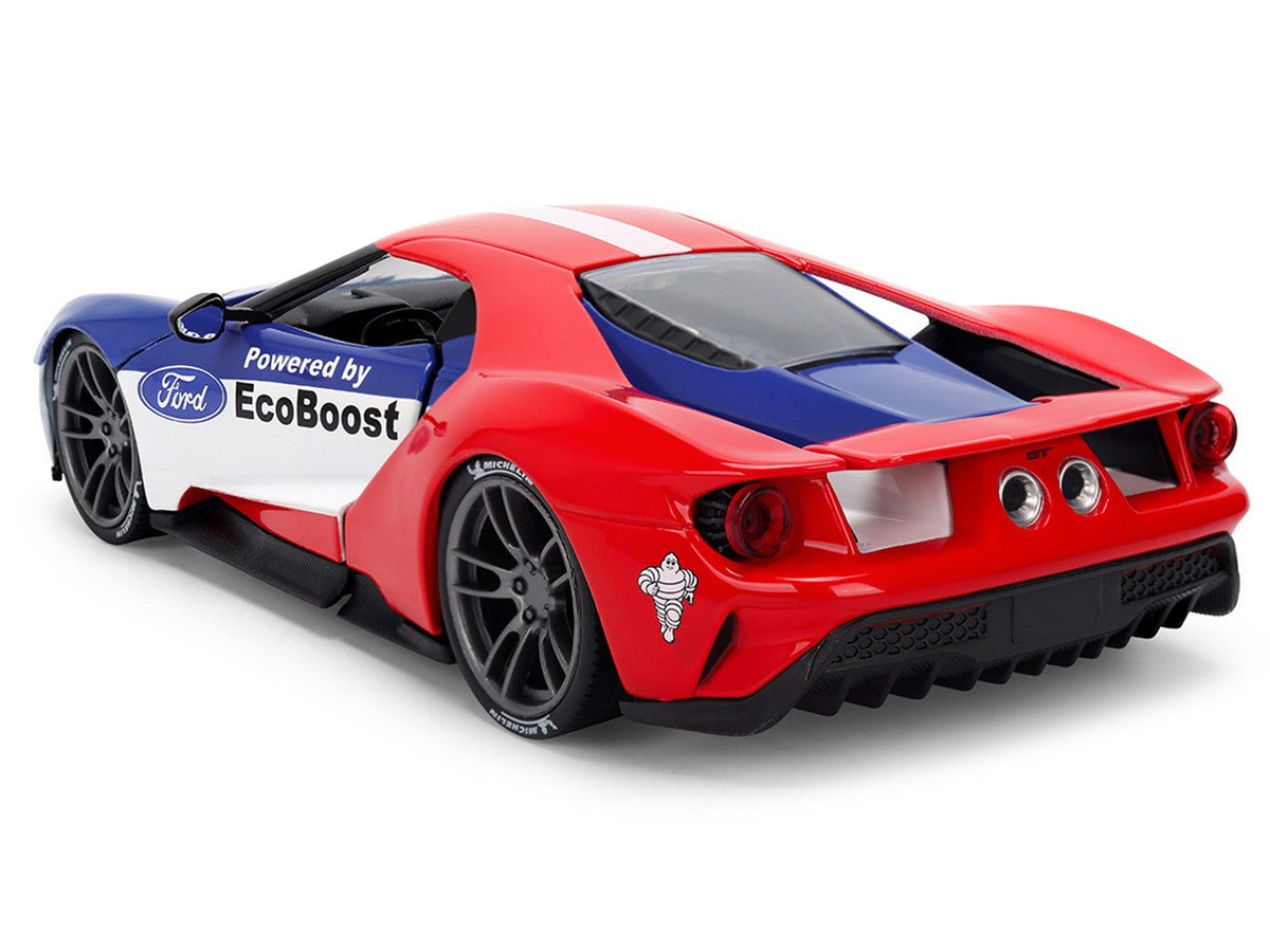 2017 Ford GT Blue and Red with White Stripes with Michelin Man Diecast Figure "Michelin Tires" "Hollywood Rides" Series 1/24 Diecast Model Car by Jada Jada