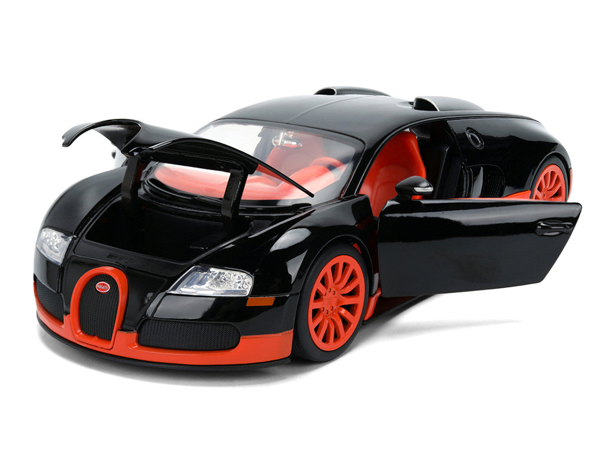 2011 Bugatti Veyron Black with Orange Accents and Orange Interior "Hyper-Spec" Series 1/24 Diecast Model Car by Jada Jada