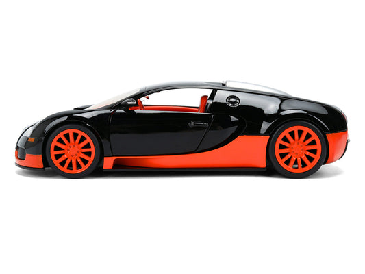 2011 Bugatti Veyron Black with Orange Accents and Orange Interior "Hyper-Spec" Series 1/24 Diecast Model Car by Jada Jada