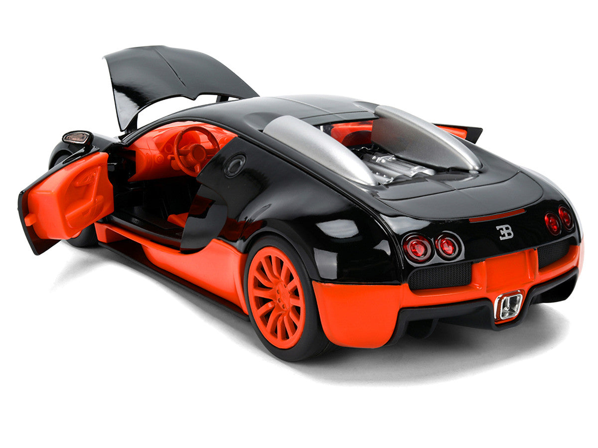 2011 Bugatti Veyron Black with Orange Accents and Orange Interior "Hyper-Spec" Series 1/24 Diecast Model Car by Jada Jada