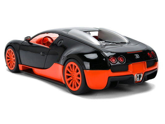 2011 Bugatti Veyron Black with Orange Accents and Orange Interior "Hyper-Spec" Series 1/24 Diecast Model Car by Jada Jada