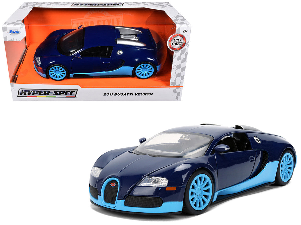 2011 Bugatti Veyron Dark Blue with Light Blue Accents "Hyper-Spec" Series 1/24 Diecast Model Car by Jada Jada