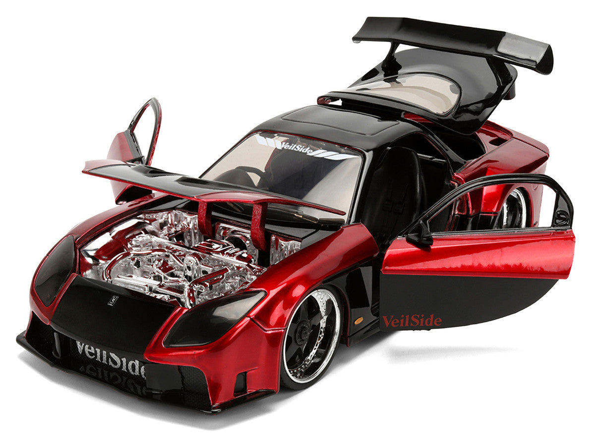 1995 Mazda RX-7 Widebody RHD (Right Hand Drive) "VeilSide" Black and Red Metallic "JDM Tuners" Series 1/24 Diecast Model Car by Jada Jada