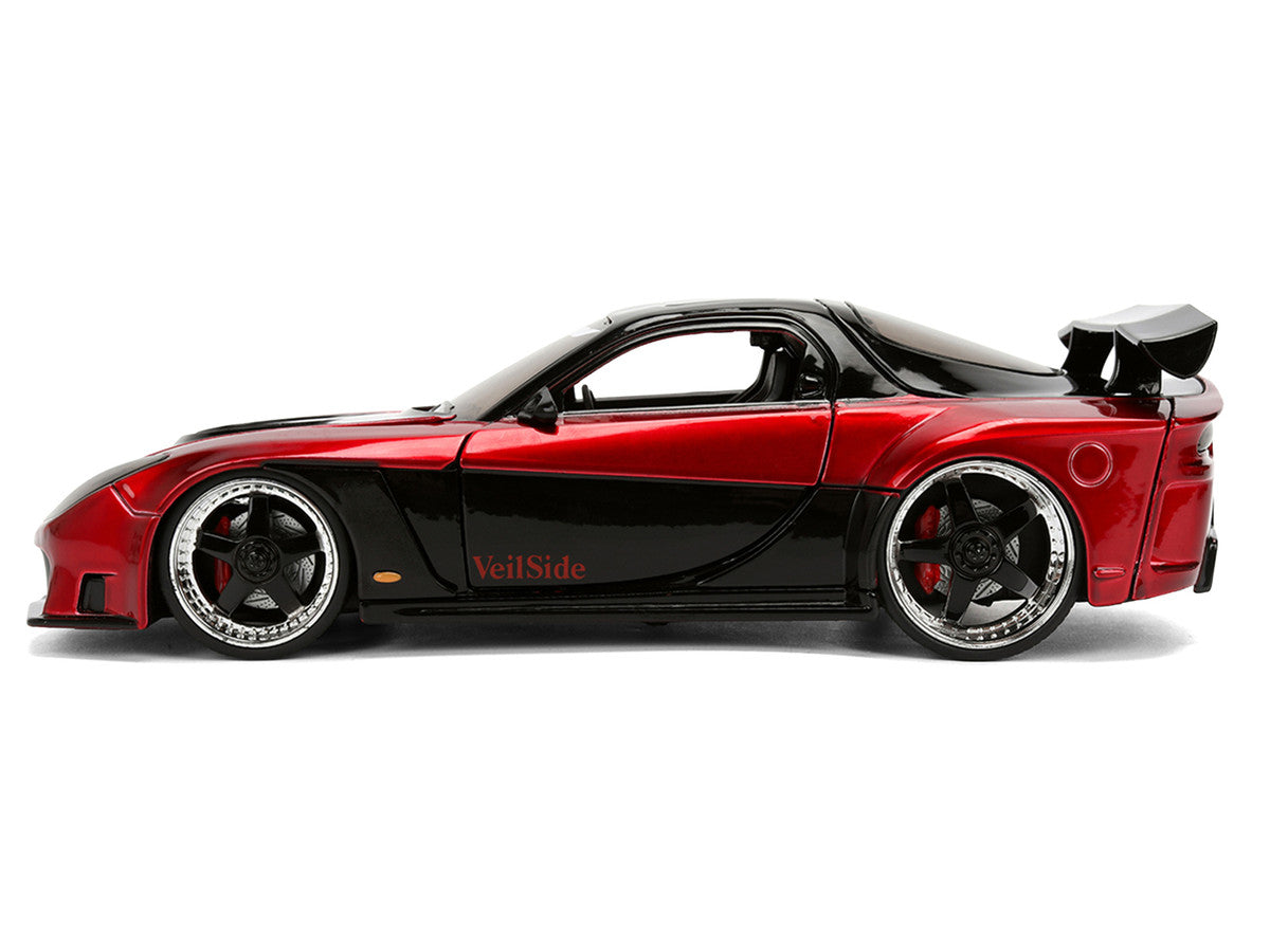 1995 Mazda RX-7 Widebody RHD (Right Hand Drive) "VeilSide" Black and Red Metallic "JDM Tuners" Series 1/24 Diecast Model Car by Jada Jada
