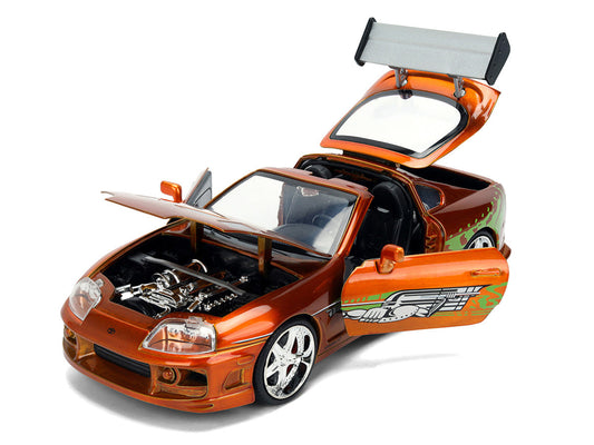 Brian's Toyota Supra Orange Color Brush Finish 25 Years of Fast & Furious Anniversary "The Fast and the Furious" (2001) Movie "Fast & Furious" Series 1/24 Diecast Model Car by Jada Jada