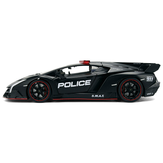 Lamborghini Veneno "Police" Matt Black "Hyper-Spec" Series 1/24 Diecast Model Car by Jada Jada