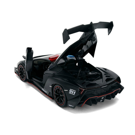 Lamborghini Veneno "Police" Matt Black "Hyper-Spec" Series 1/24 Diecast Model Car by Jada Jada