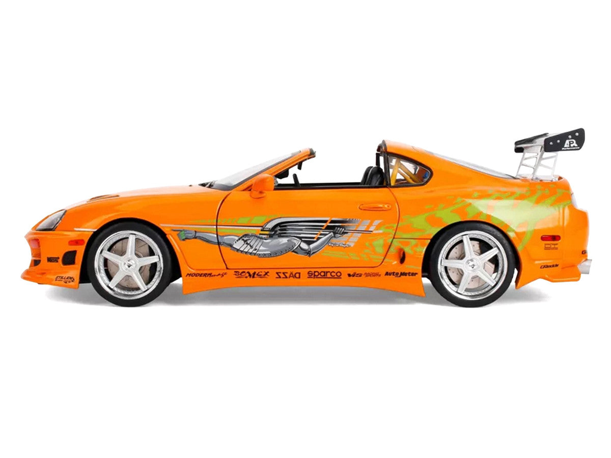 1993 Toyota Supra Orange with Graphics "The Fast and the Furious" (2001) Movie "25 Years of Fast & Furious" Series 1/18 Diecast Model Car by Jada Jada
