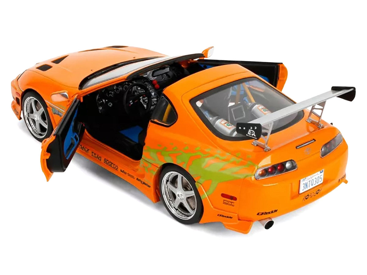 1993 Toyota Supra Orange with Graphics "The Fast and the Furious" (2001) Movie "25 Years of Fast & Furious" Series 1/18 Diecast Model Car by Jada Jada