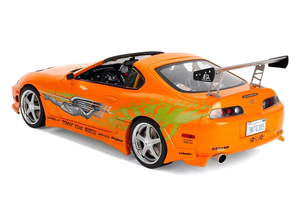 1993 Toyota Supra Orange with Graphics "The Fast and the Furious" (2001) Movie "25 Years of Fast & Furious" Series 1/18 Diecast Model Car by Jada Jada