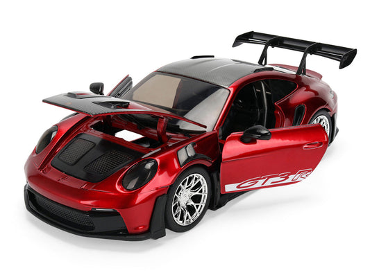 Porsche 911 (992) GT3 RS Red Chrome with Carbon Top and Hood Stripes "Hyper-Spec" Series 1/24 Diecast Model Car by Jada Jada
