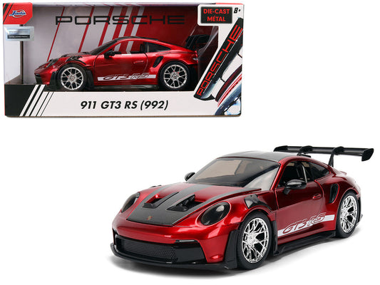 Porsche 911 (992) GT3 RS Red Chrome with Carbon Top and Hood Stripes "Hyper-Spec" Series 1/24 Diecast Model Car by Jada Jada