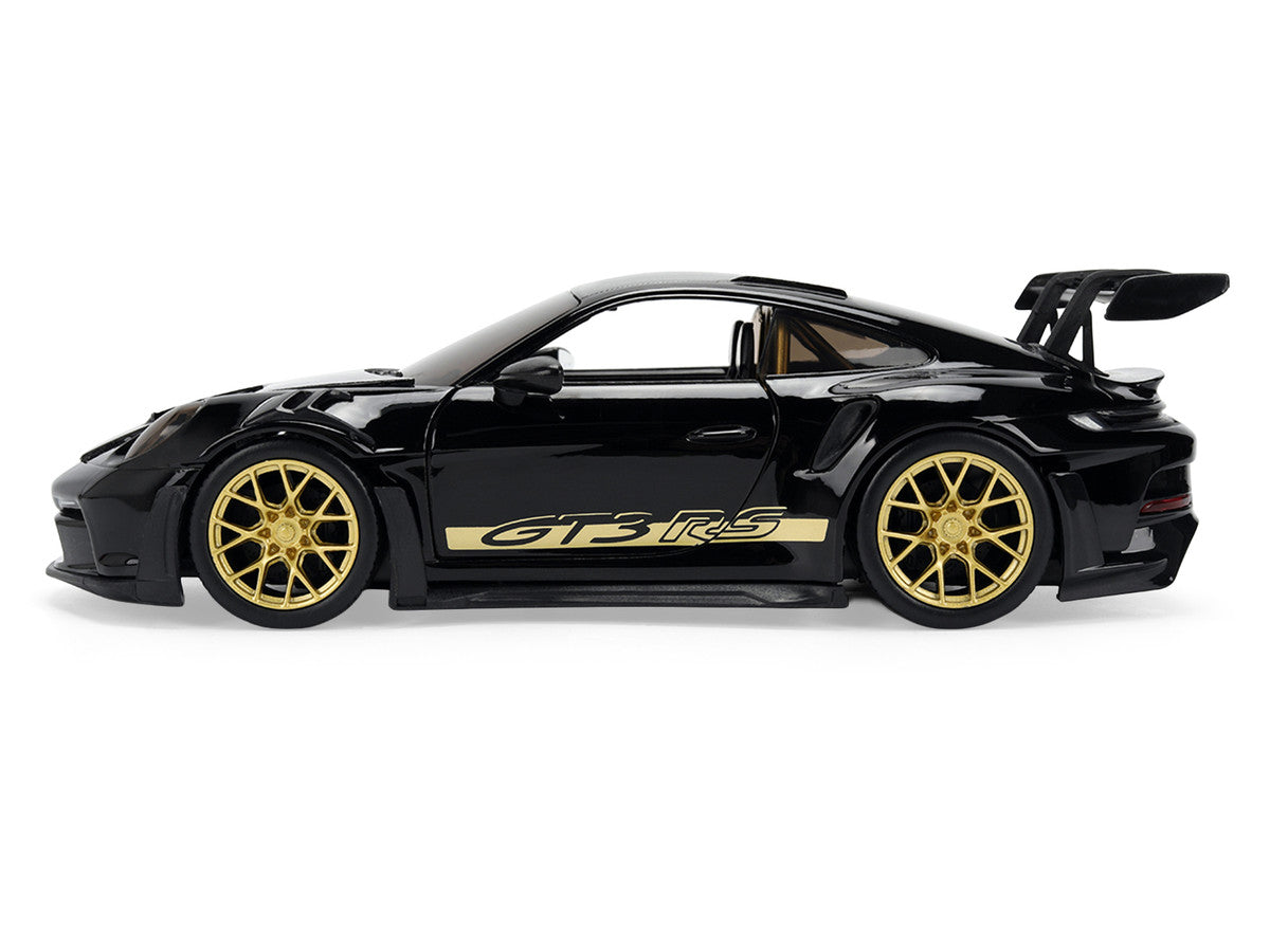 Porsche 911 (992) GT3 RS Black with Carbon Top and Hood Stripes and Gold Wheels "Hyper-Spec" 1/24 Diecast Model Car by Jada Jada