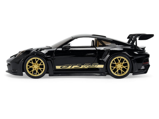 Porsche 911 (992) GT3 RS Black with Carbon Top and Hood Stripes and Gold Wheels "Hyper-Spec" 1/24 Diecast Model Car by Jada Jada