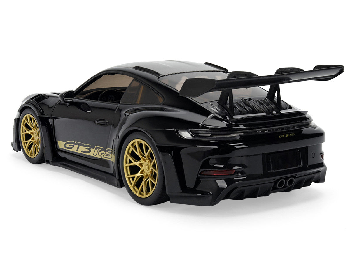 Porsche 911 (992) GT3 RS Black with Carbon Top and Hood Stripes and Gold Wheels "Hyper-Spec" 1/24 Diecast Model Car by Jada Jada