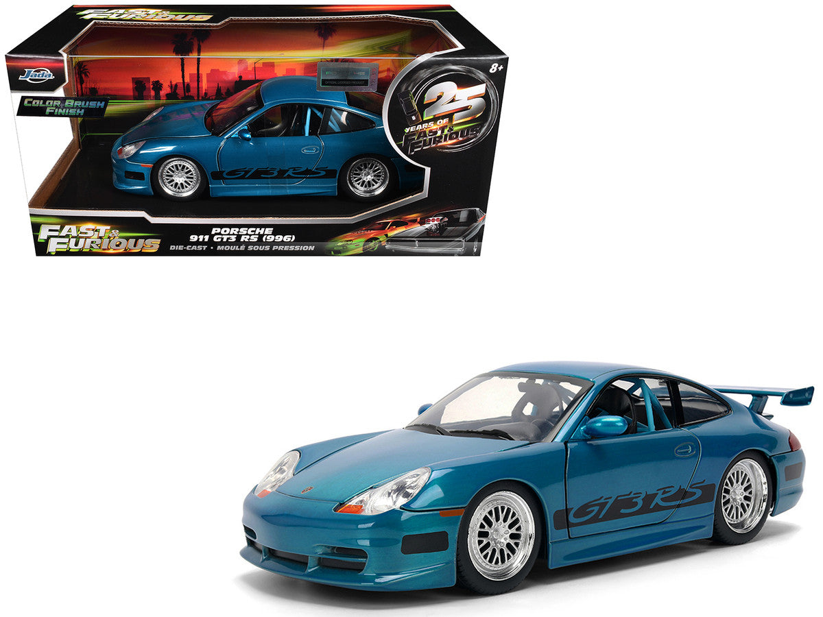 Porsche 911 GT3 RS (996) Blue Color Brush Finish "Fast Five" (2011) Movie "25 Years of Fast & Furious" Series 1/24 Diecast Model Car by Jada Jada