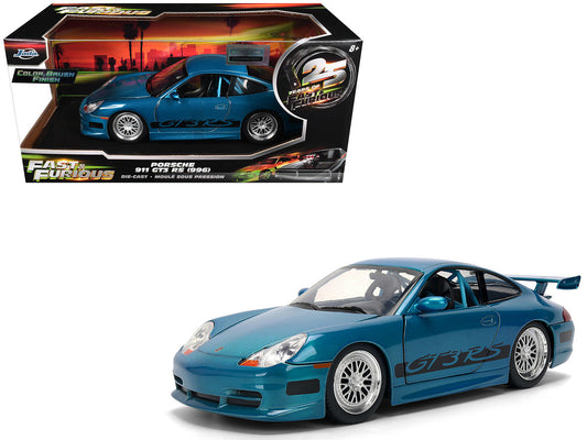 Porsche 911 GT3 RS (996) Blue Color Brush Finish "Fast Five" (2011) Movie "25 Years of Fast & Furious" Series 1/24 Diecast Model Car by Jada Jada