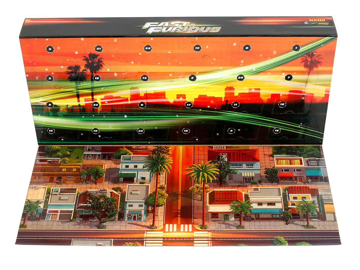 25 Years of Fast & Furious Advent Calendar Set of 24 Nano Cars "Nano Hollywood Rides" Series Diecast Model Cars by Jada Jada