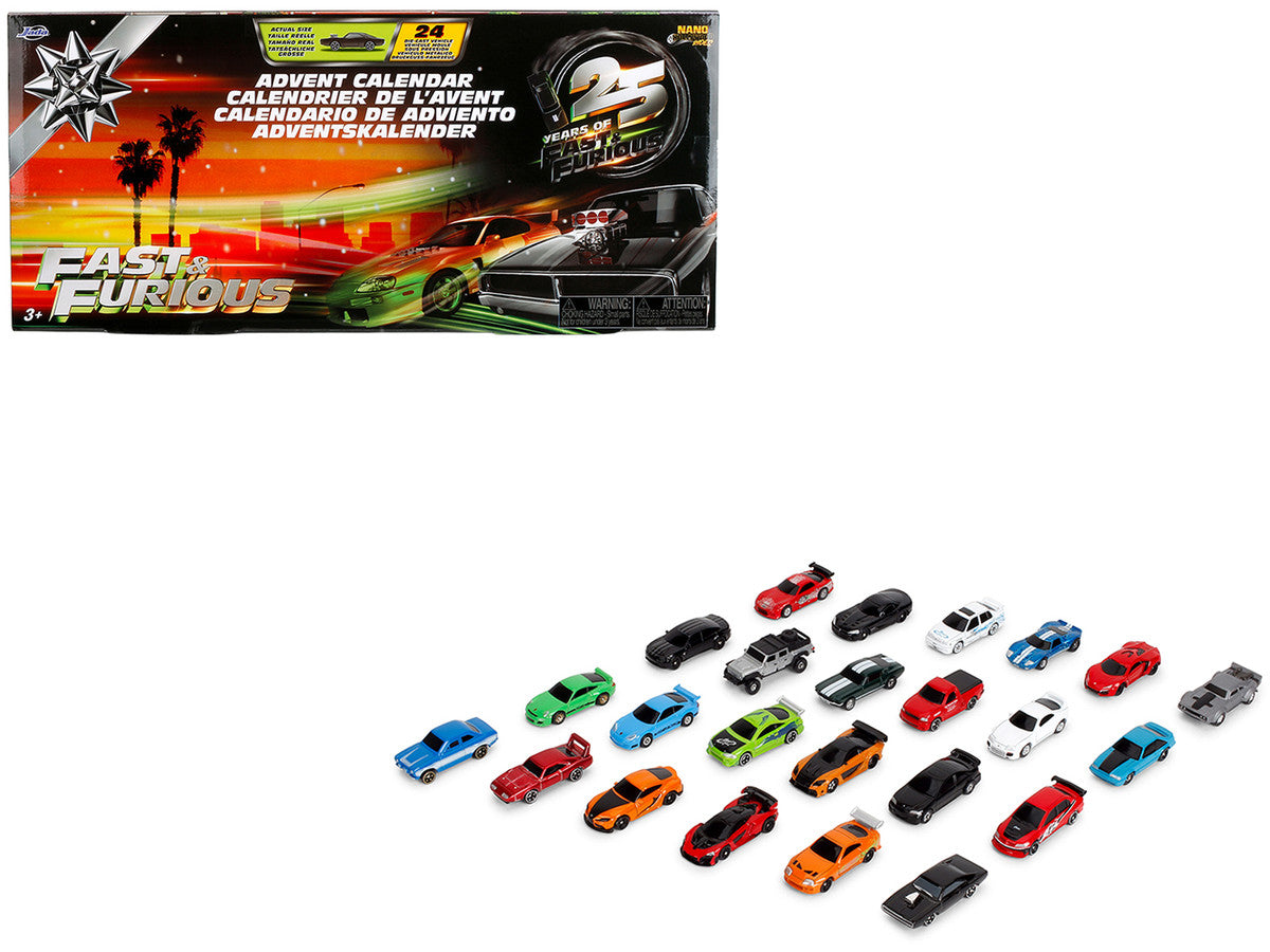 25 Years of Fast & Furious Advent Calendar Set of 24 Nano Cars "Nano Hollywood Rides" Series Diecast Model Cars by Jada Jada